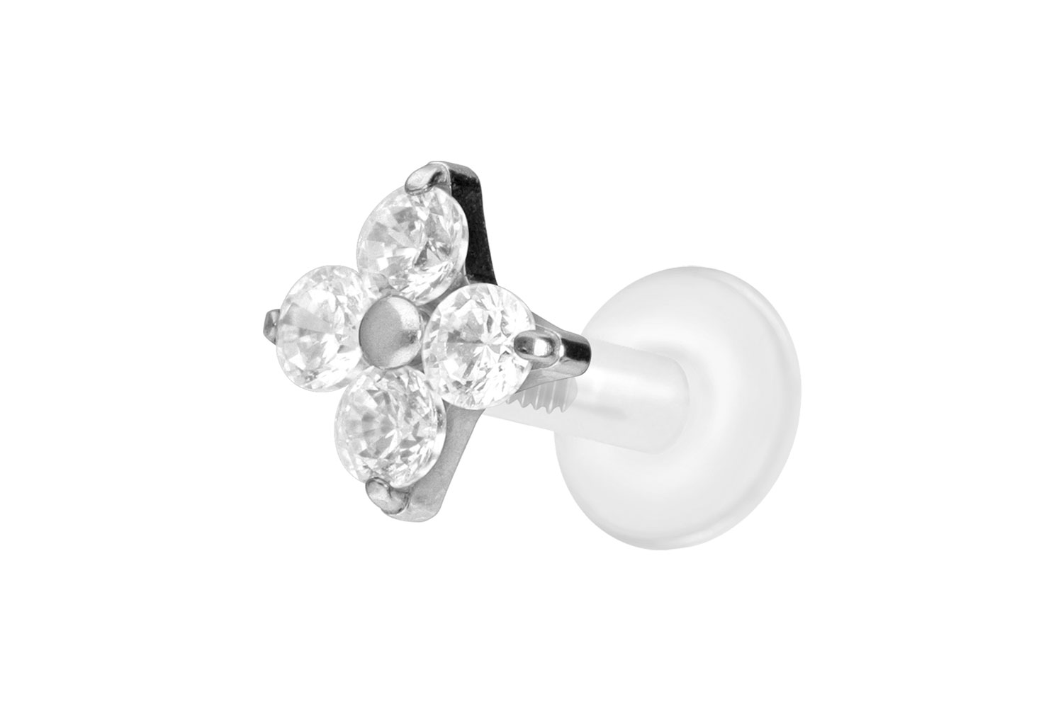 PTFE Labret Piercing mit Innengewinde + Titan-Aufsatz KRISTALLBLUME